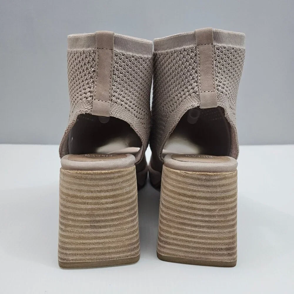 Eileen Fisher Gavis Peep Toe Bootie Womens 9 Blush Knit Block Heel Neutral NEW
